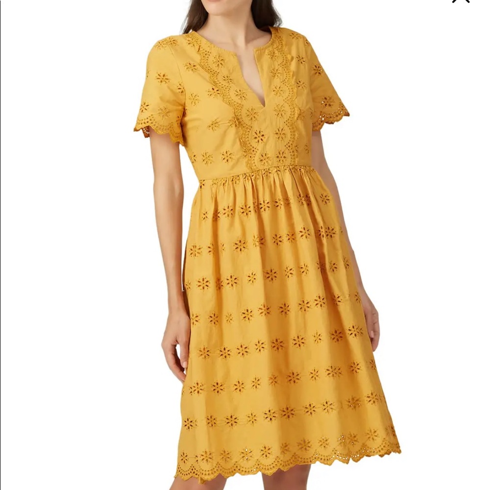 Madewell Scalloped Eyelet Midi Dress - Yellow. Size 10.